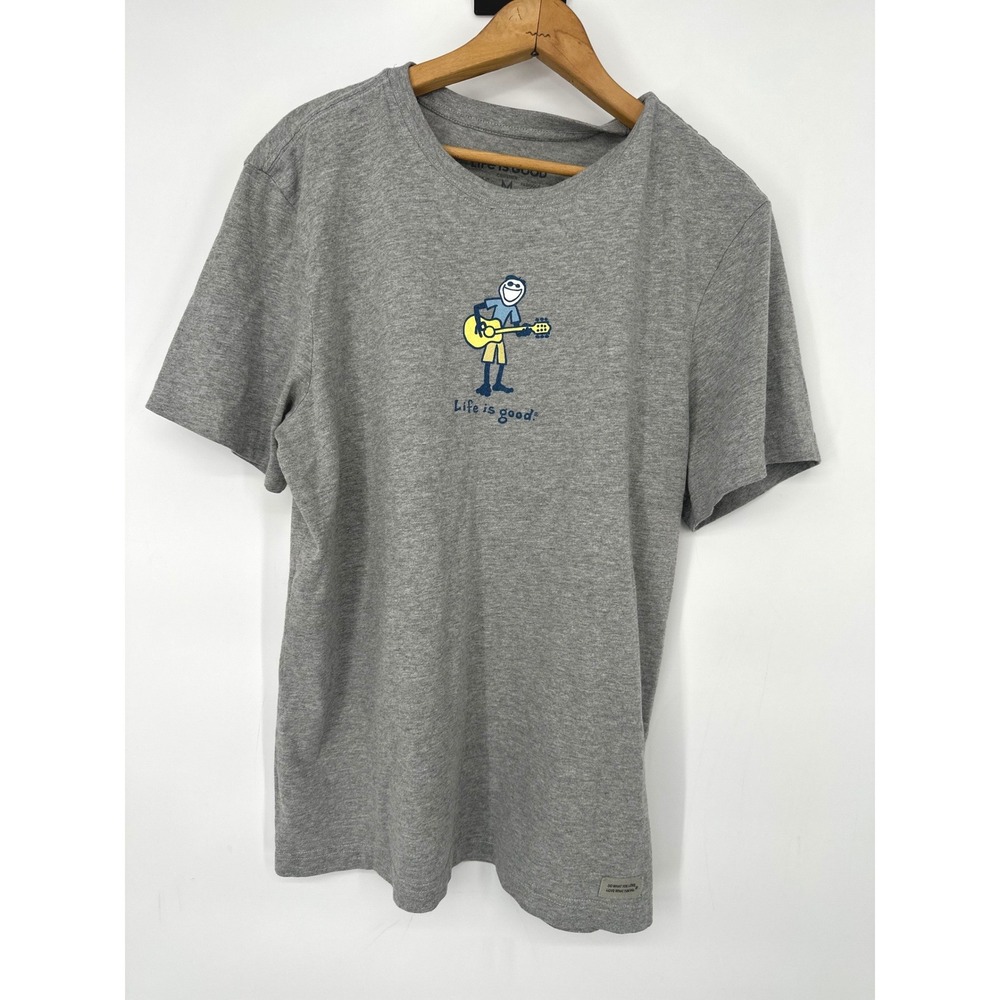 Life Is Good T-Shirt Mens M Gray Crusher Guitar Jake Graphic Casual Short Sleeve